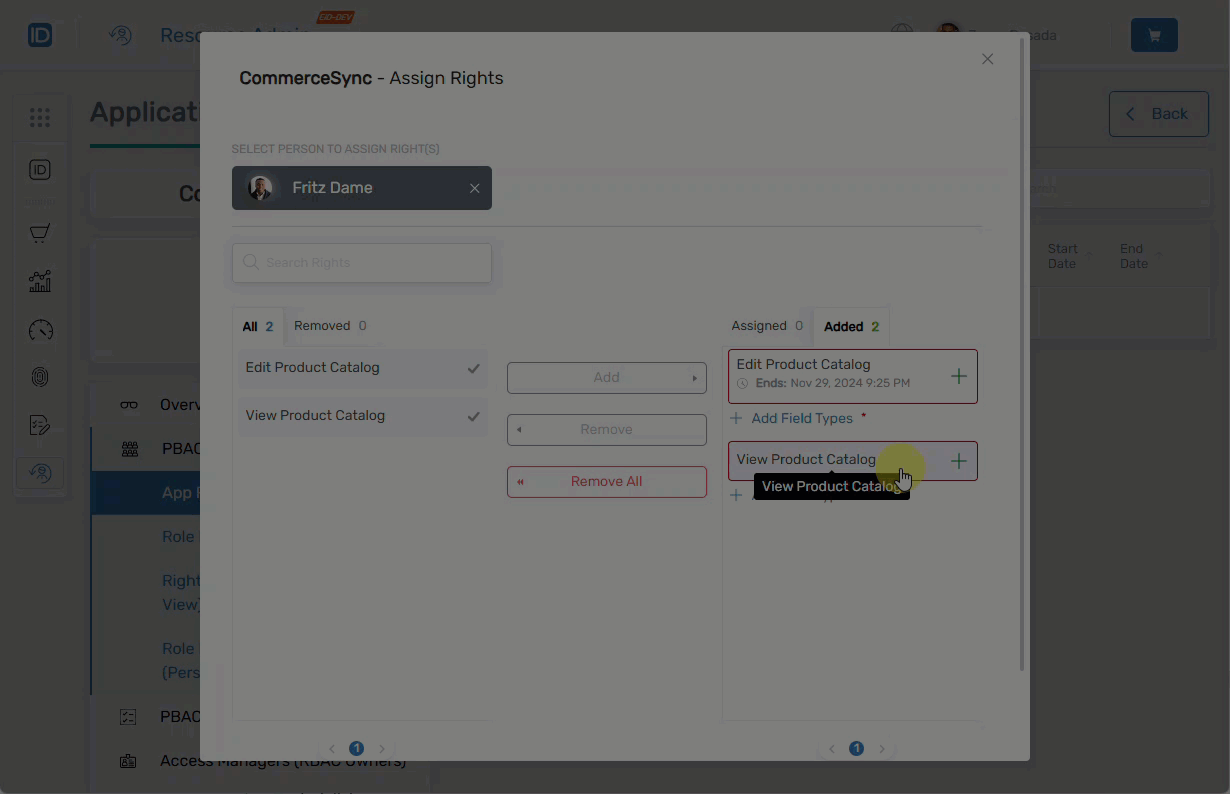 AssignAppRights-RemoveFromAddedColumn.gif