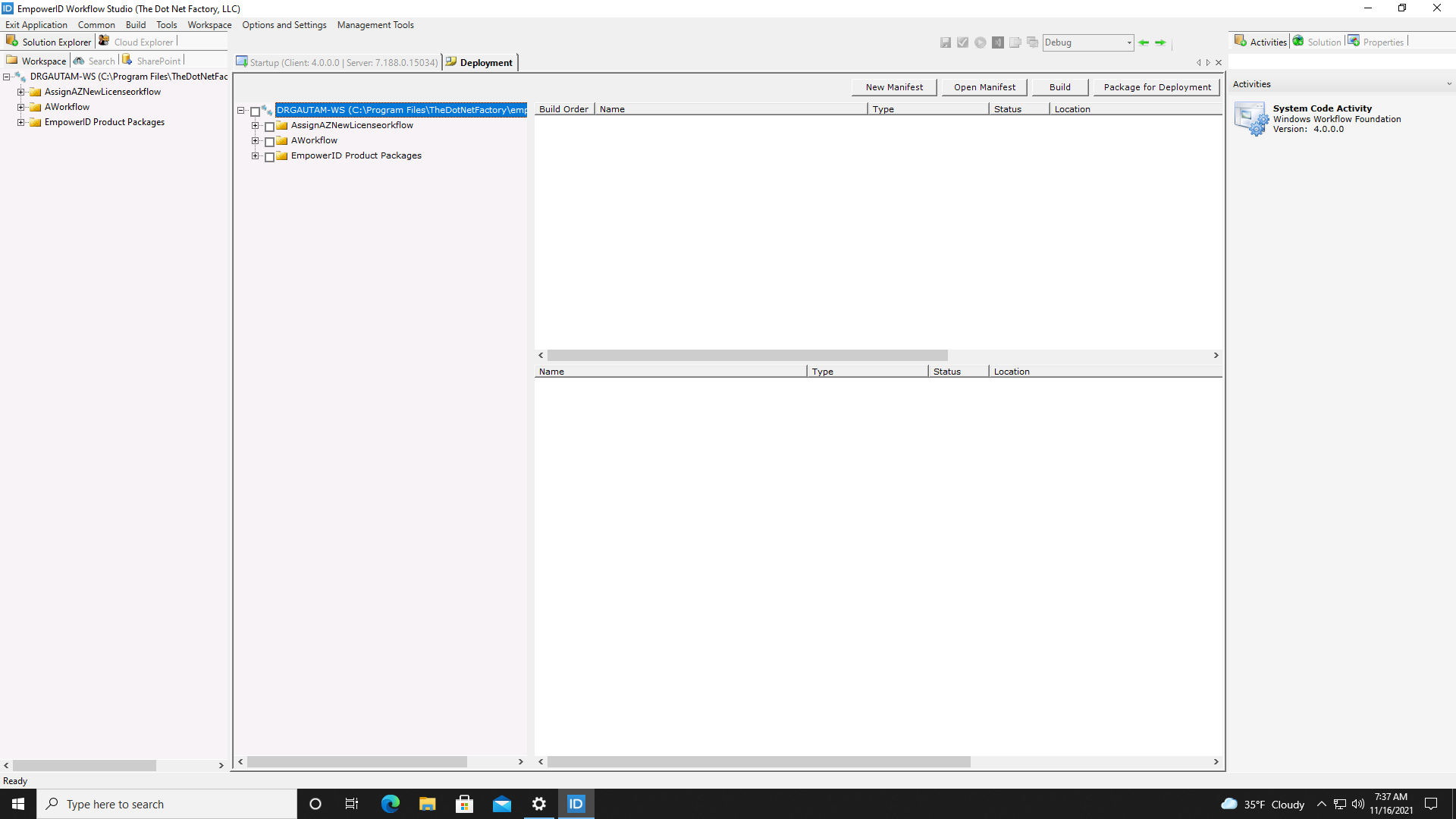 Deployment pane