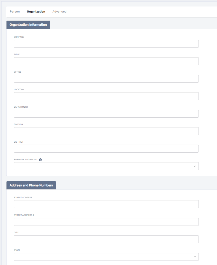 Organization Tab