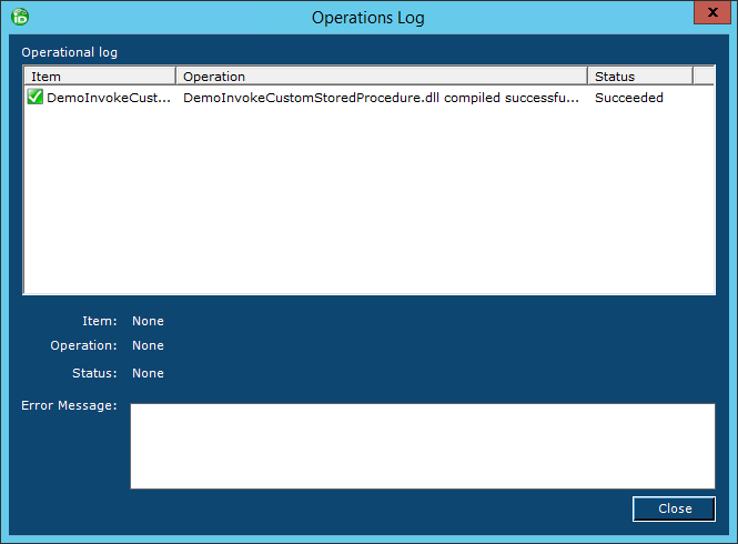 Demo stored procedure compiled successfully