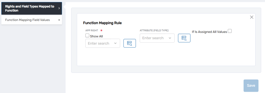 Rights and Field Types Mapped to Function accordion