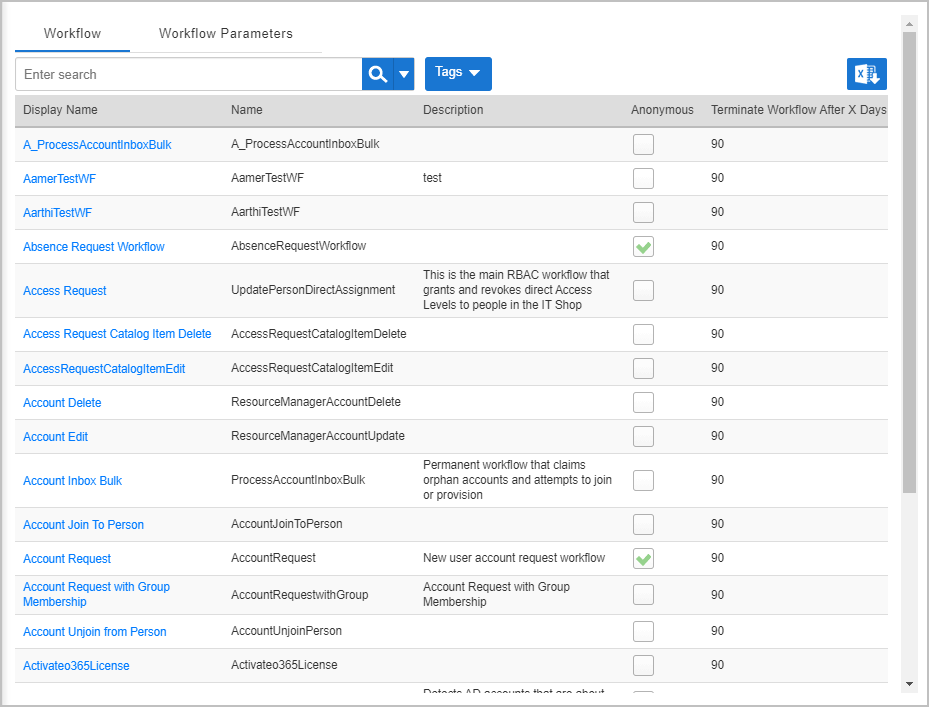 Workflows page