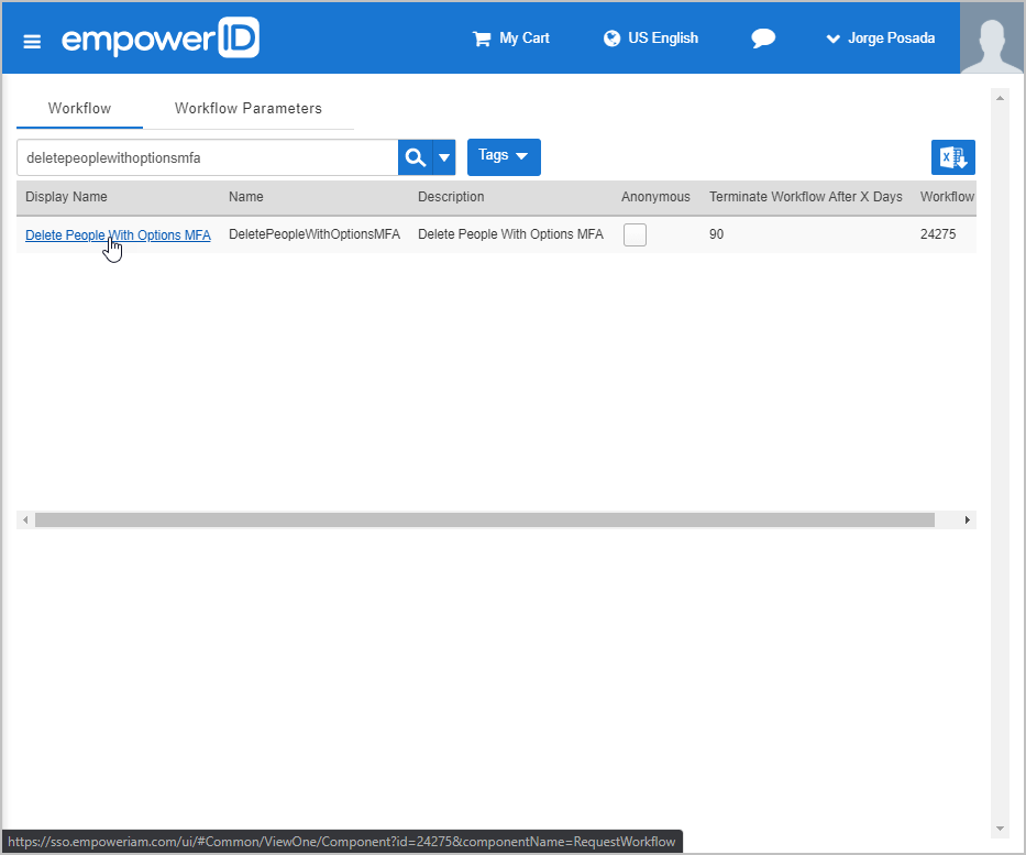 Search for workflow