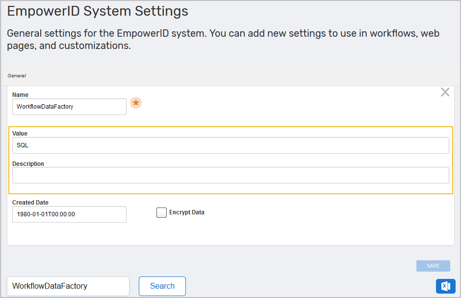 Edit setting dialog