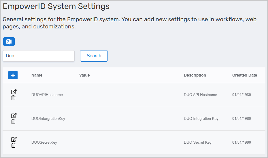 DUO Settings Grid