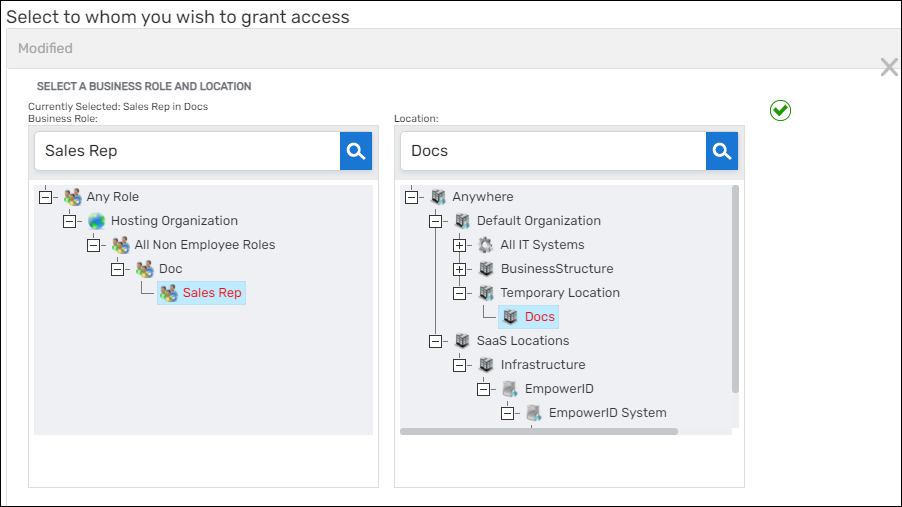 Management Role selection interface