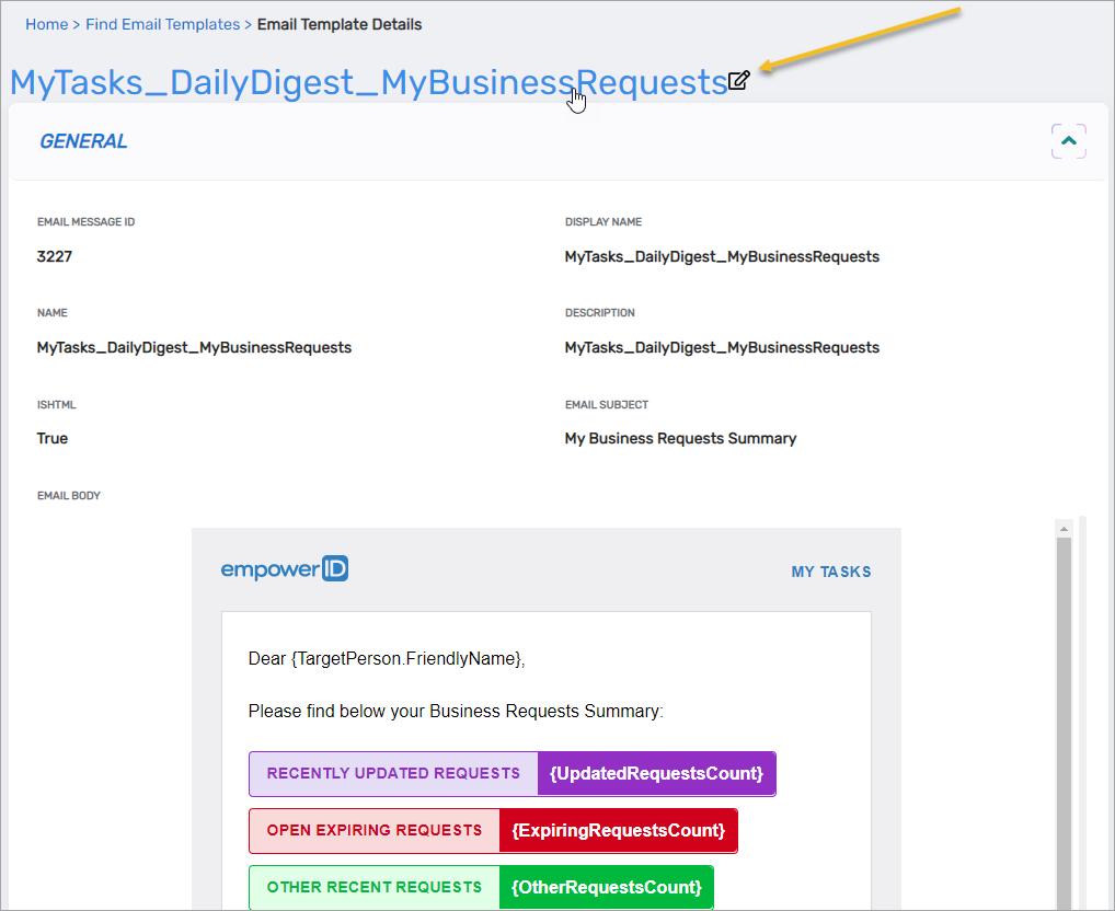 Edit Email Template