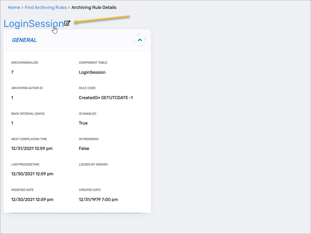 Edit Archiving Rule