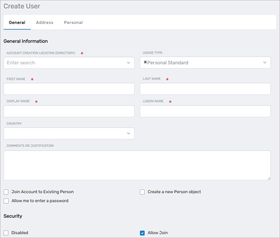 Create User form