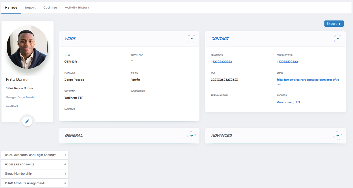 Manage tab