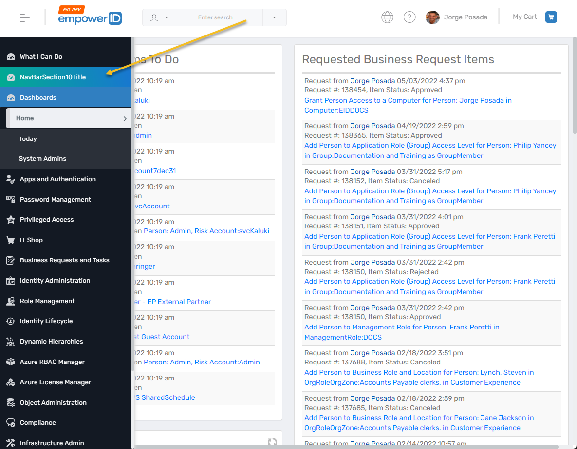New navbar section