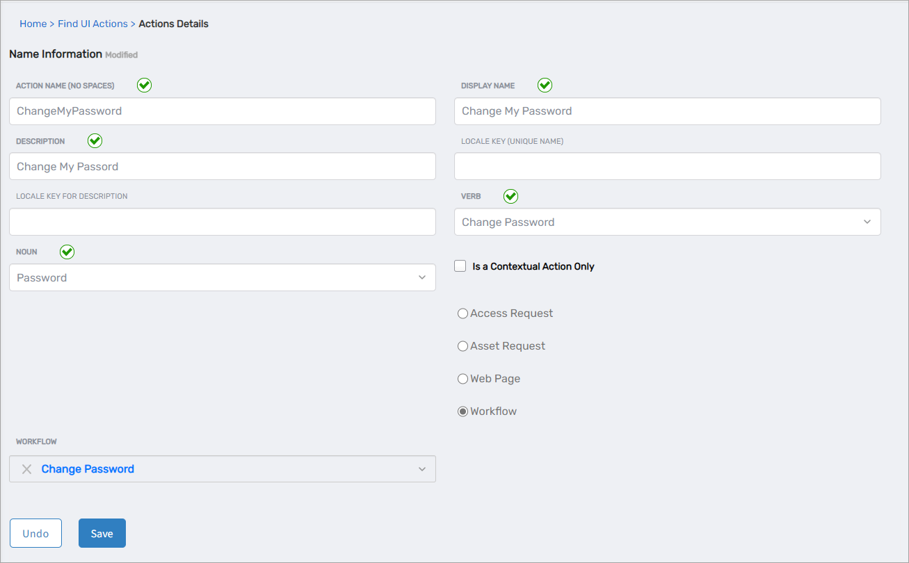 Action Details form