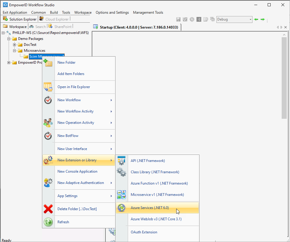 New Extension Menu