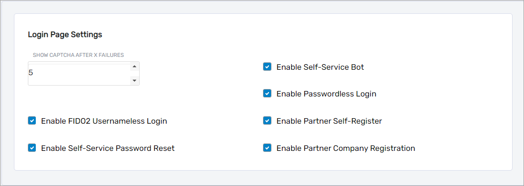 Login page features