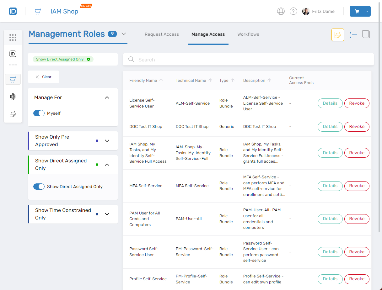 Manage Access Page