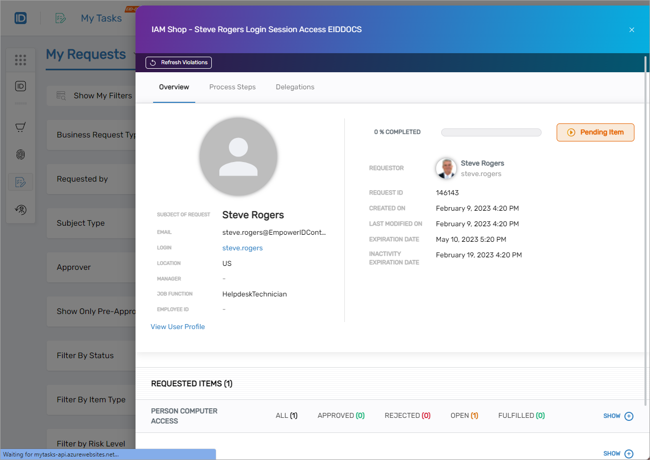 View request status
