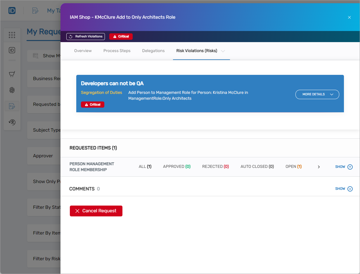 Risk Violations Tab