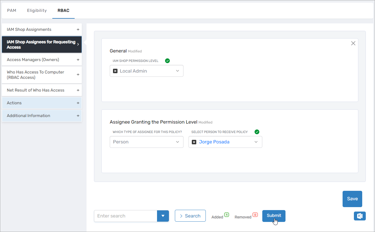 Confirmation screen after clicking Submit completing the assignee configuration