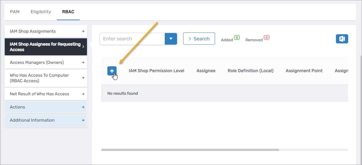 Add New button in the IAM Shop Assignees for Requesting Access section