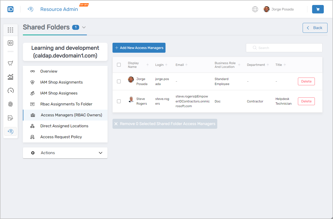 Access Managers Tab