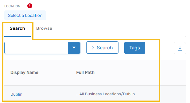 Search tab in Location Tree Viewer