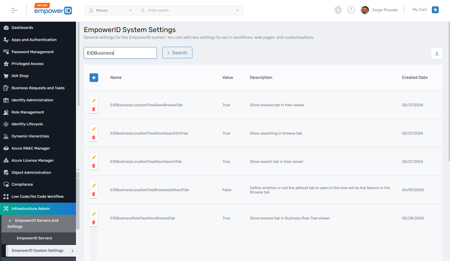 System settings search results