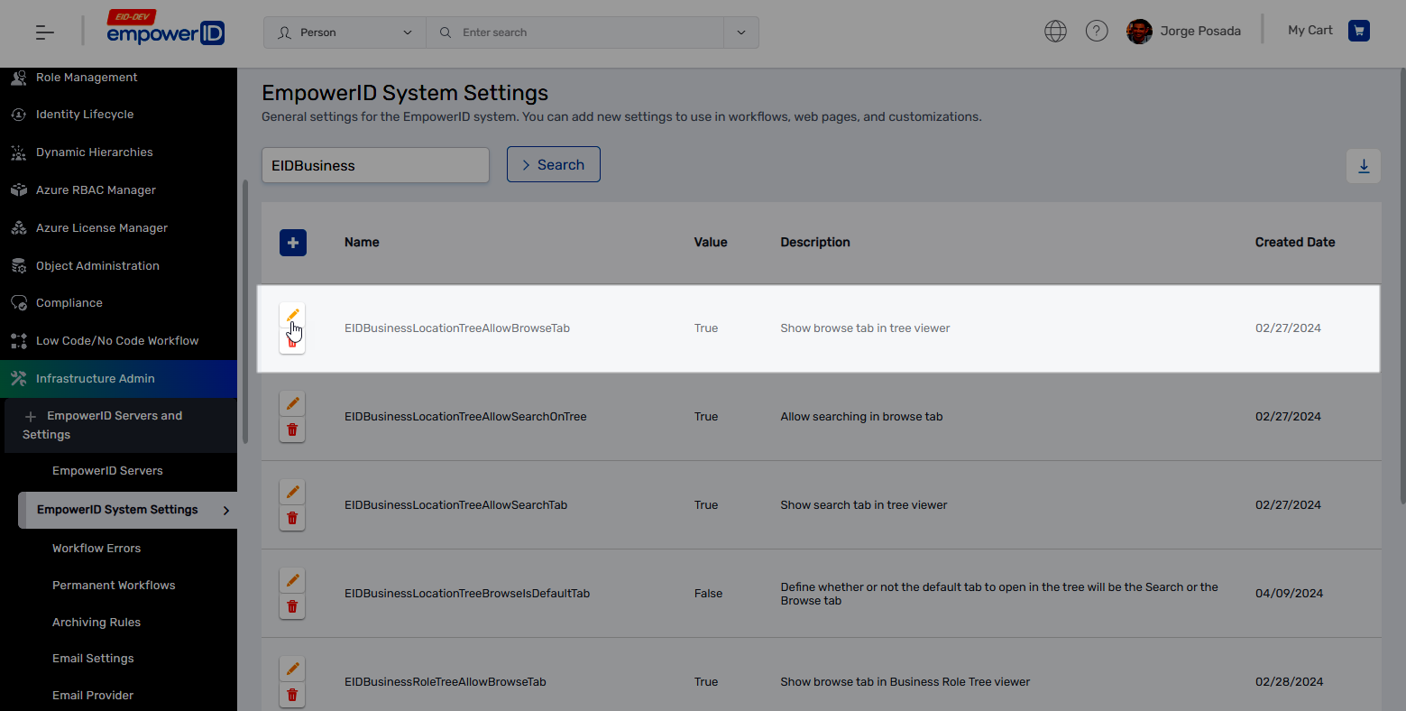 Edit setting button