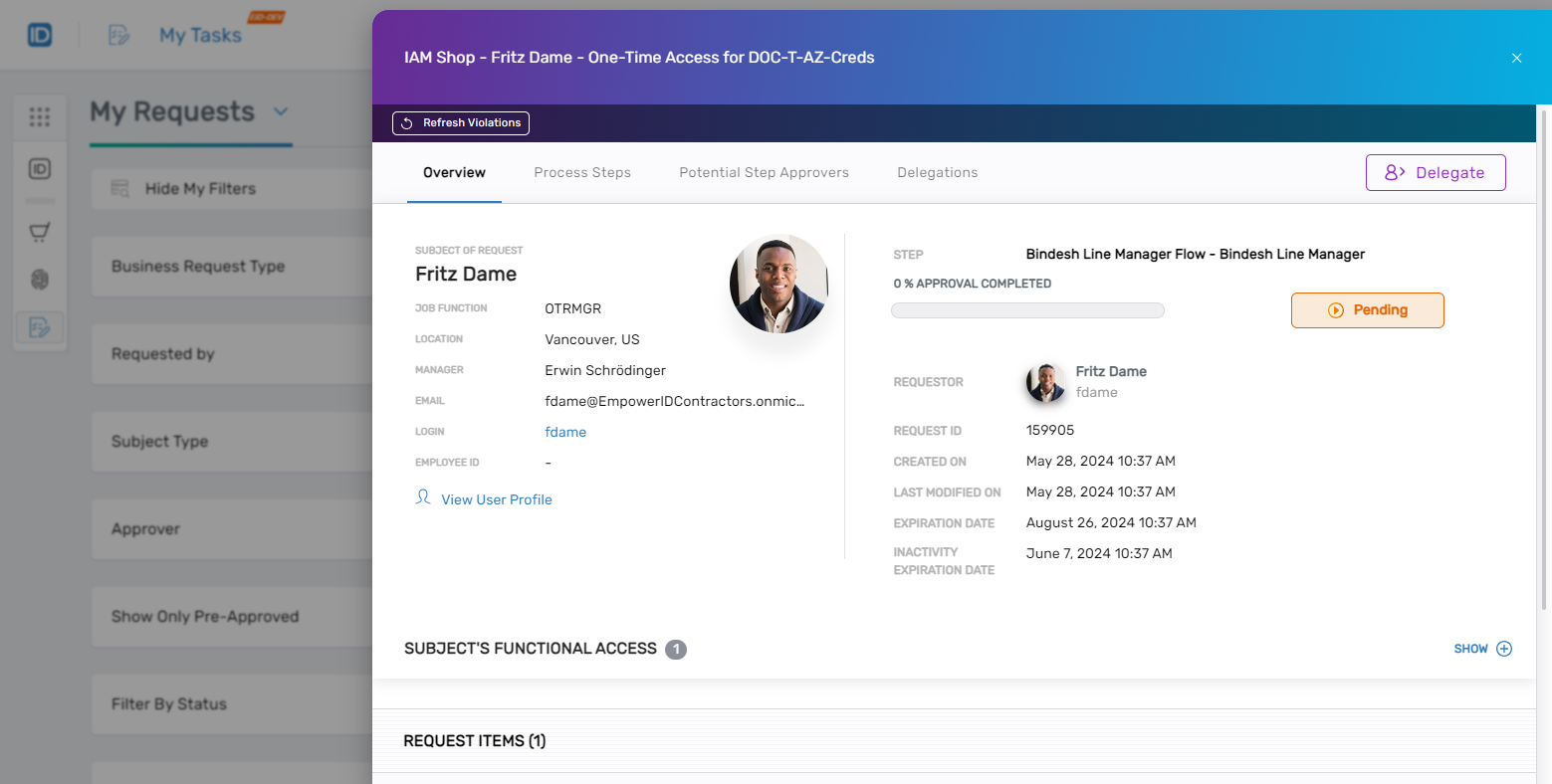 View request status