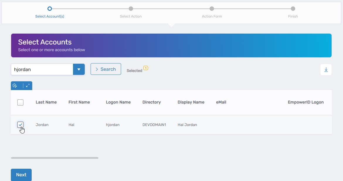 Select user account