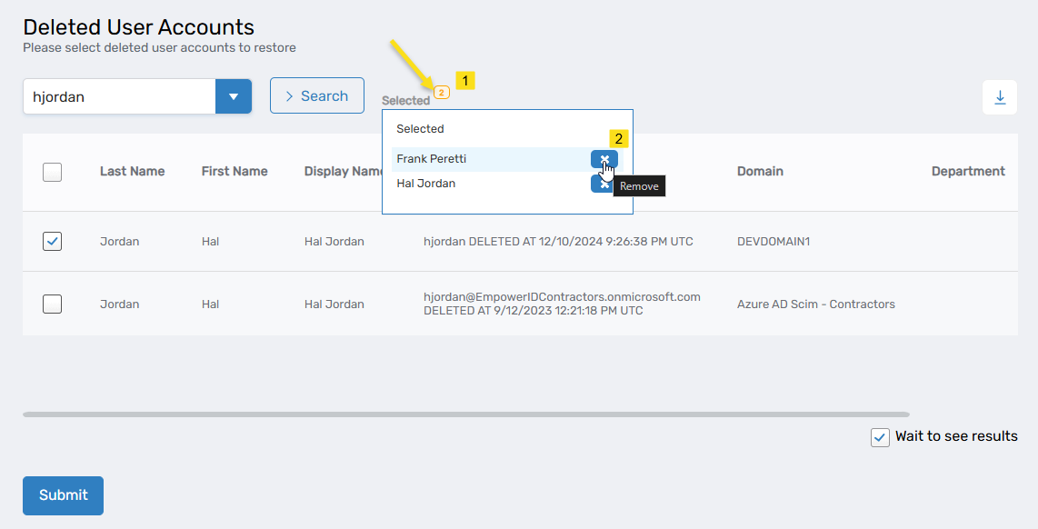 Remove selected accounts