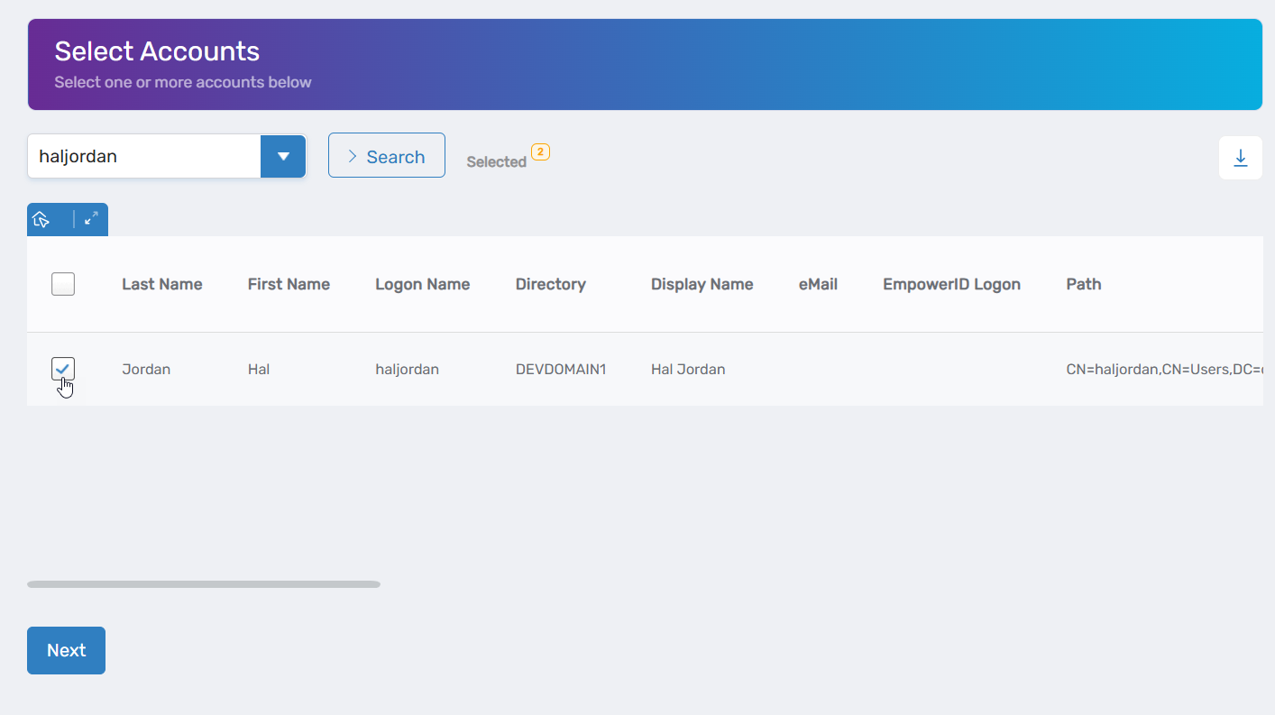 Select user account