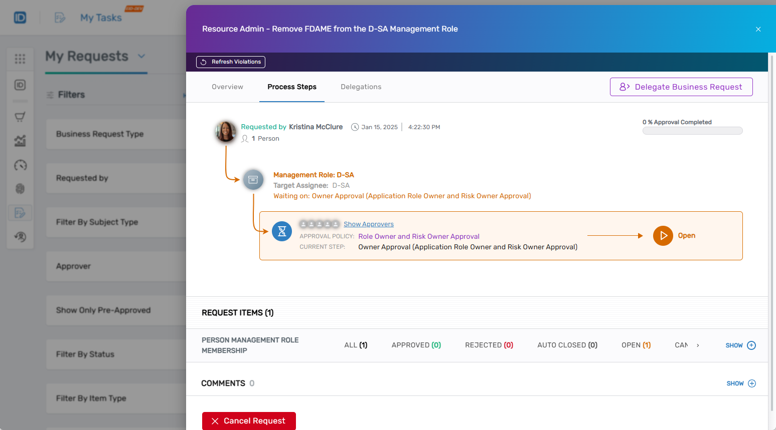 Process steps tab