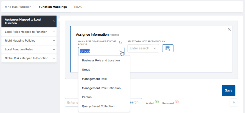 Assignee Information dialog