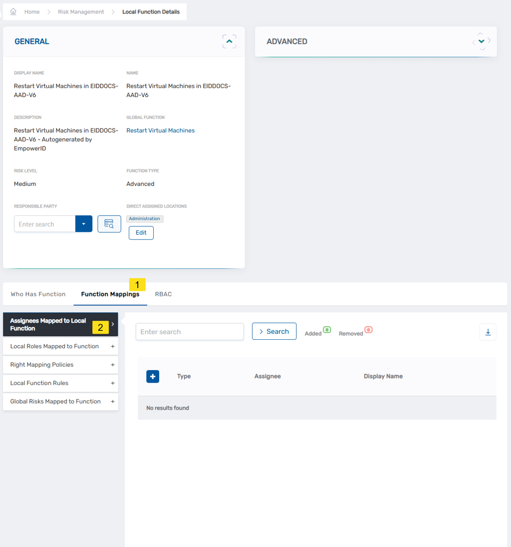 Assignees Mapped to Local Function accordion
