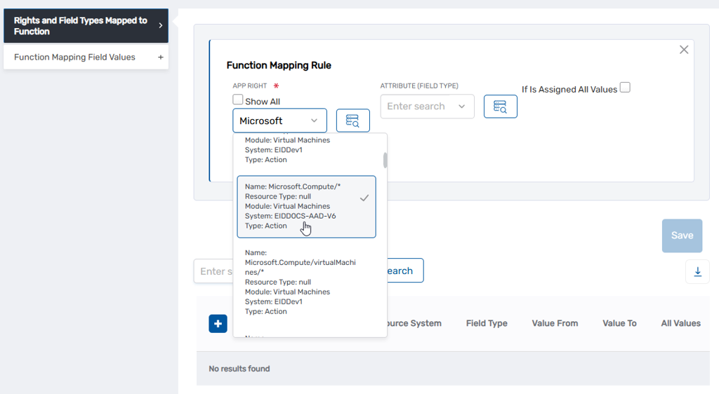 Function Mapping Rule dialog