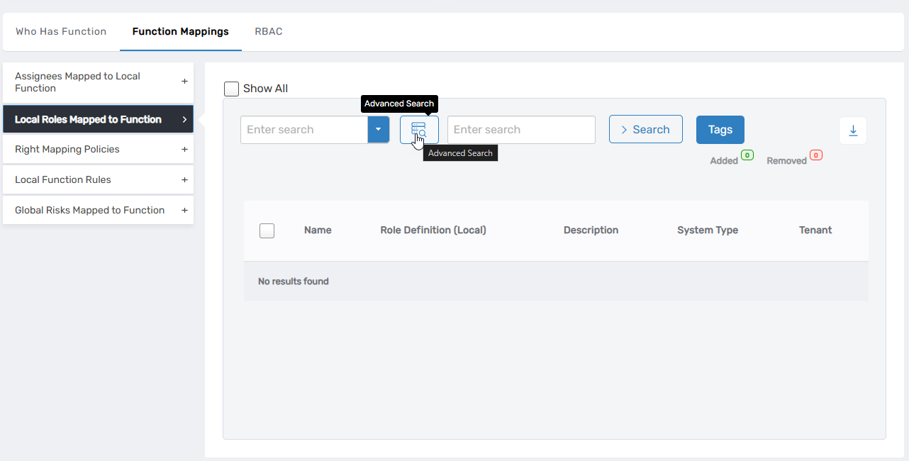 Local Roles Advanced Search button