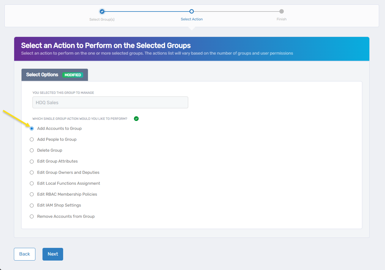 Add Accounts to Group Action