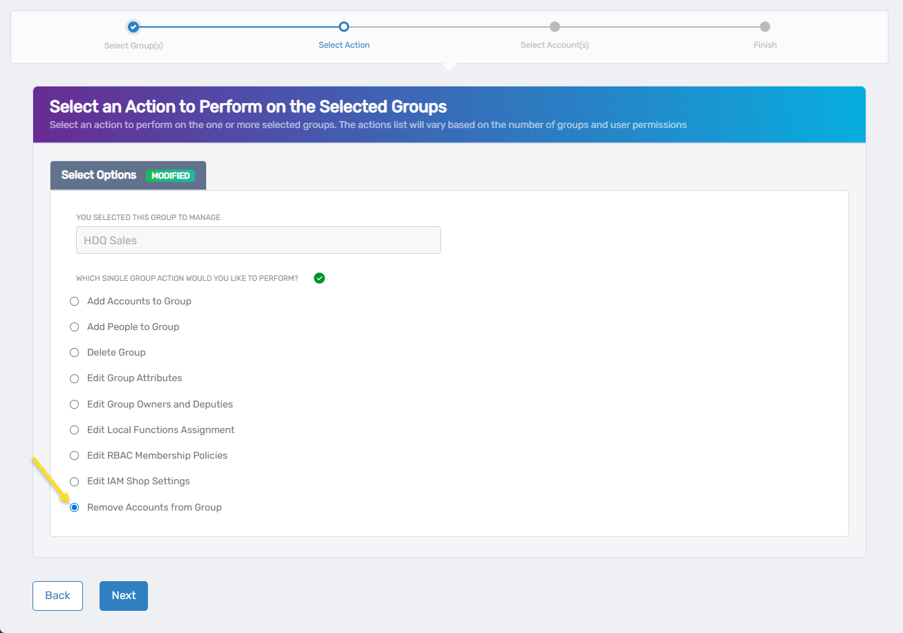 Remove Accounts from Group Action