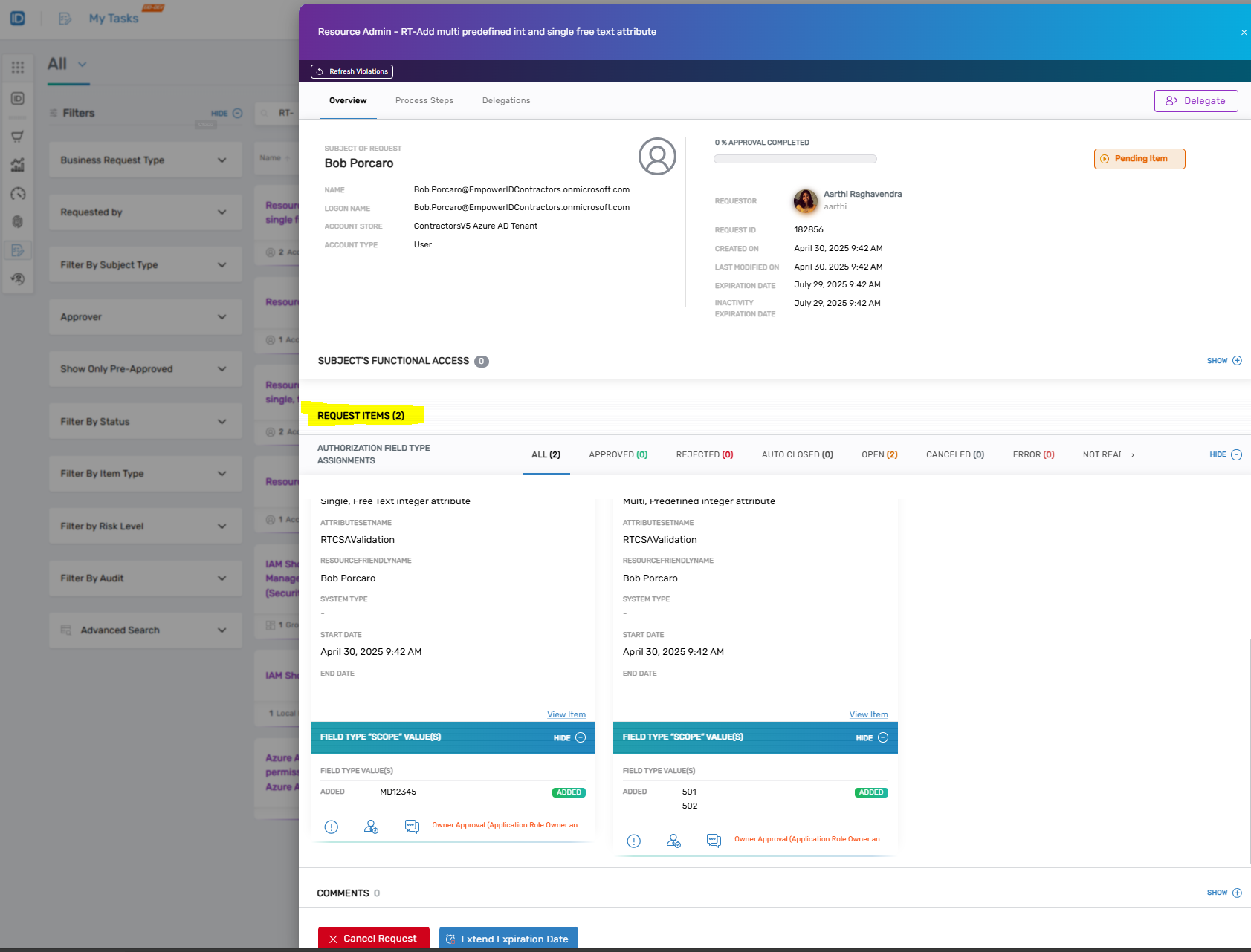 Multi-Attribute Business Request