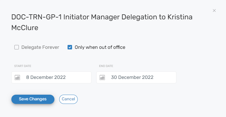 Edit Delegation Dialog