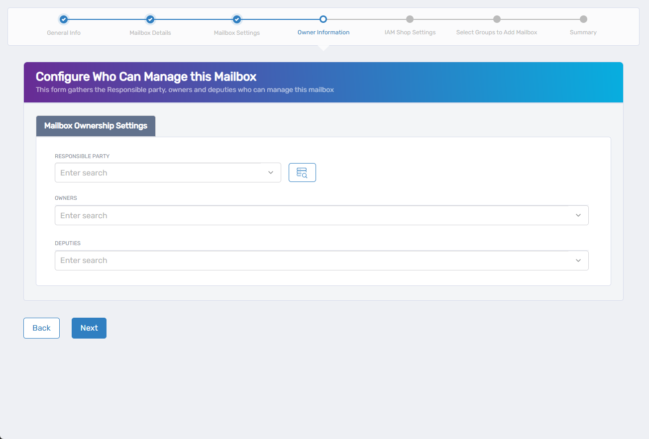 Owner Information setup