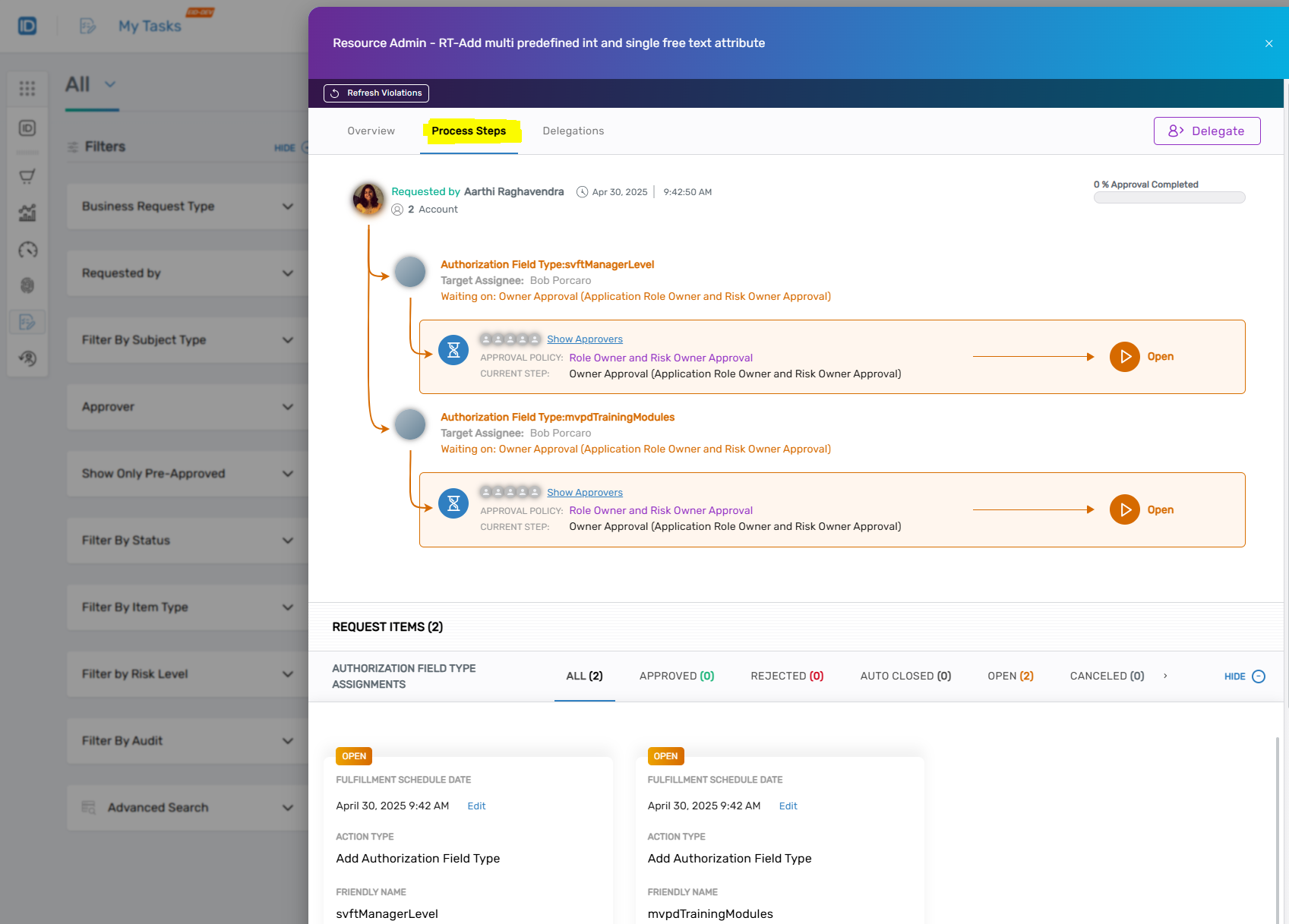 Process Steps Approvers