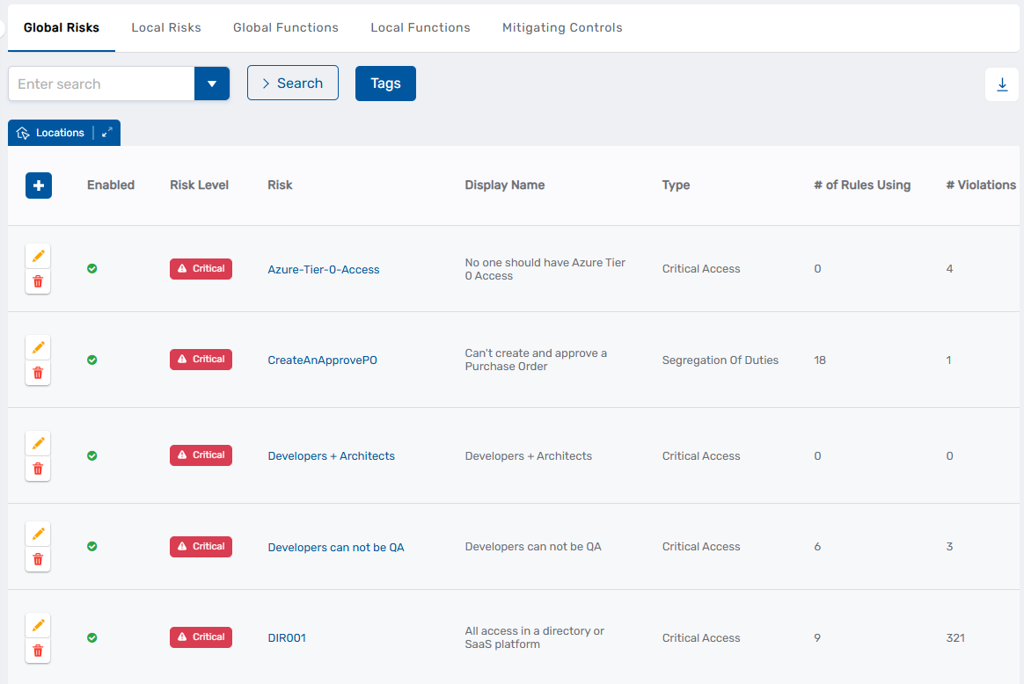 Risk Policies page