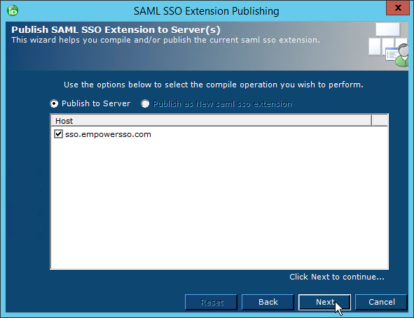 SSO extension publishing wizard step 2