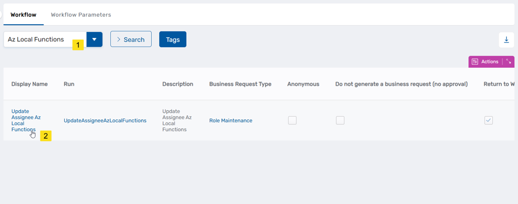 Update Assignee Az Local Functions workflow in search results
